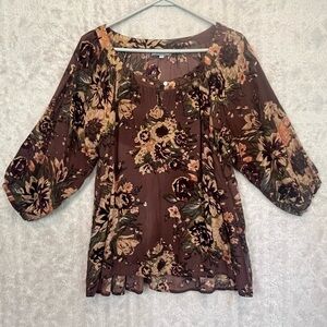 World Market Autumn Muted Colors Floral Blouse Sz M